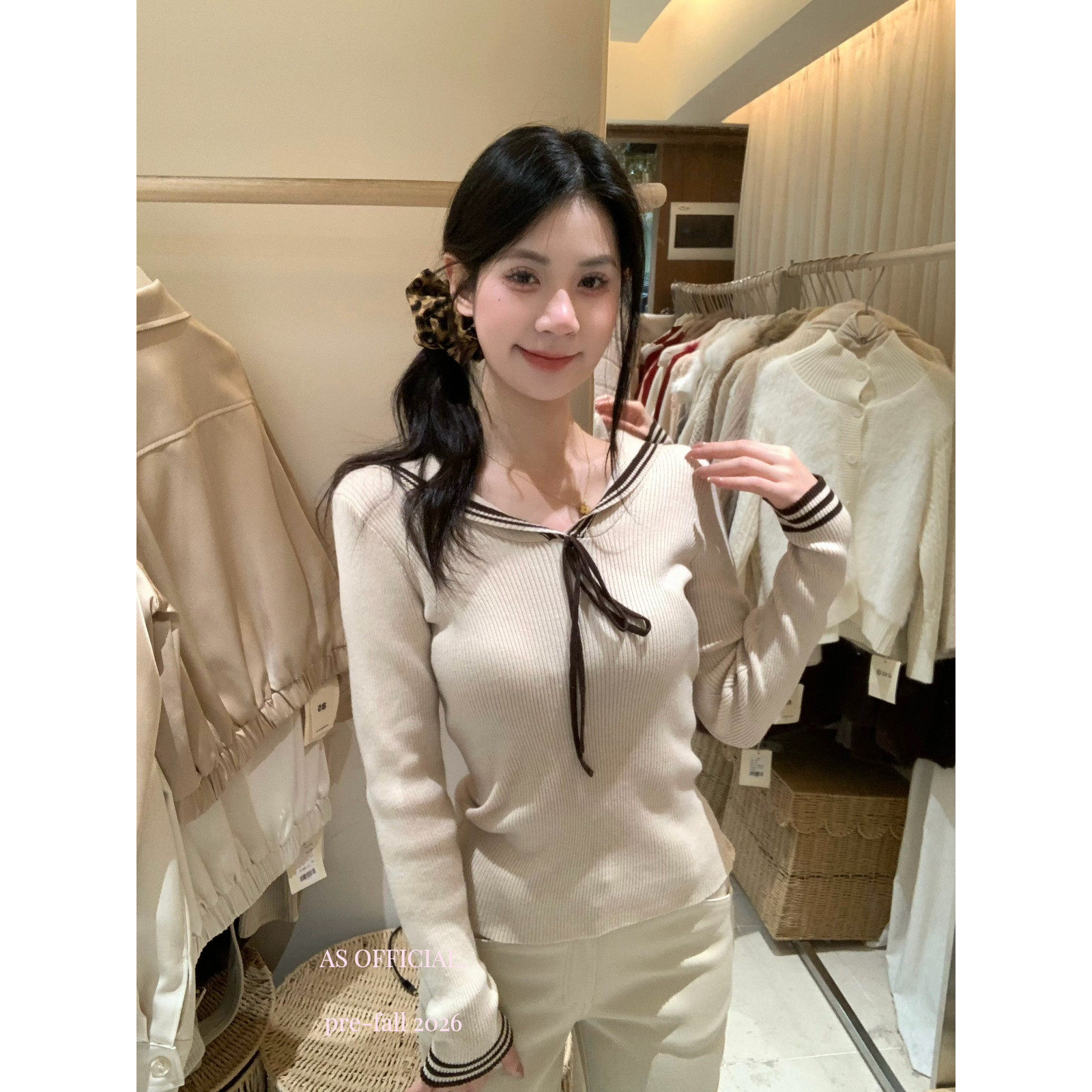 少女感·韩系娃娃领系带针织衫