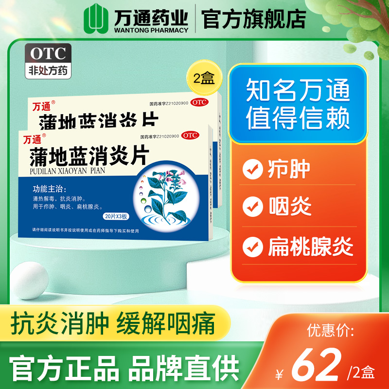 2盒装丨万通蒲地蓝消炎片感冒清热解毒咽炎扁桃体发炎咽喉肿痛