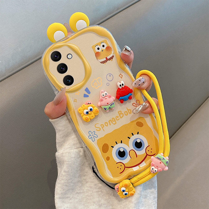 库洛米立体耳朵适用三星GalaxyA25 5G手机壳海绵宝宝samsungA35 5G派大星公仔奶油纹软边趣味可爱壳