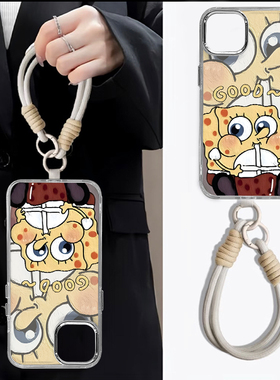 海绵宝宝适用小米POCOM6Pro手机壳透明卡通POCOM4Pro男女PocoM6斜跨手绳软边趣味可爱壳