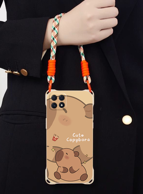 超萌卡皮巴拉适用OPPOReno4F斜跨手机壳Reno4Lite小众日韩卡通可爱少女硅胶时尚男女Reno4F个性手绳保护套