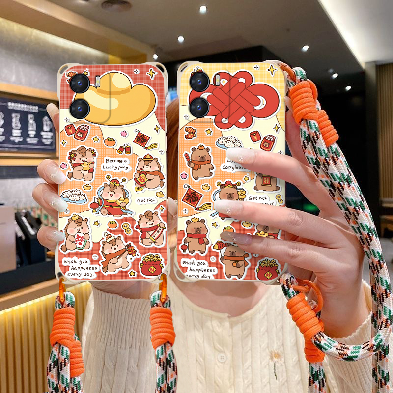 卡通斜跨硅胶手绳防摔手机壳