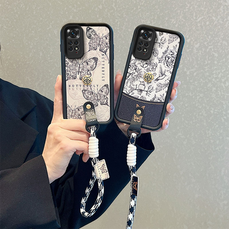 山茶花适用红米Note11EPro手机壳高级Note11S复古皮纹Note11Pro国际版保护套note11 4g个性日韩男女手绳nite