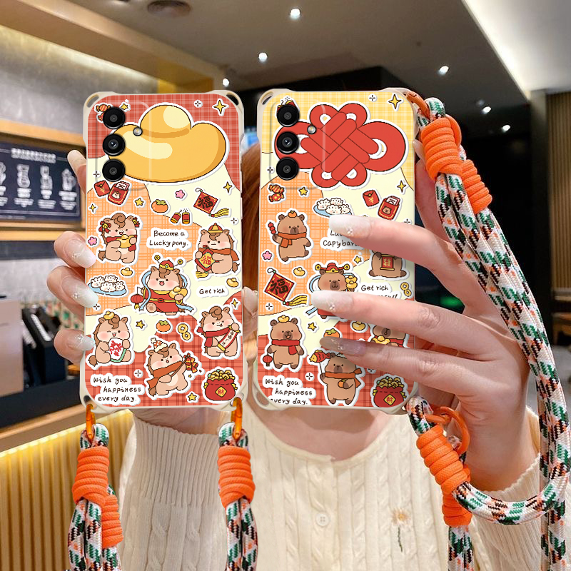 卡通斜跨硅胶手绳防摔手机壳
