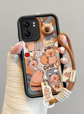 适用realme真我Q5i手机壳卡皮巴拉RaelmeV23时尚男女relama V23i皮纹煤球reaimeq5i情侣卡通可爱女reamlev23l