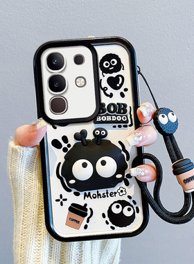 适用vivoY300T手机壳搞怪煤球vovoy300t日韩潮y3oot保护套ins风可爱少女vibo趣味硅胶手绳viovy300t个性卡通