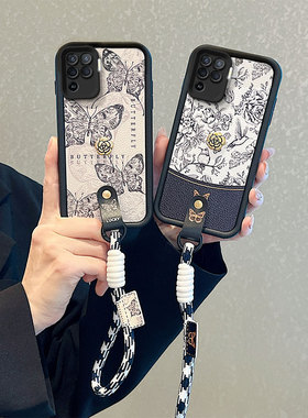 山茶花适用OPPO Reno5F手机壳卡通可爱女opopF19Pro秋冬小羊皮纹Reno5Lite小众时尚女0ppo reon5f保护套手绳