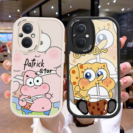 适用OPPOF19Pro手机壳情侣reno8t海绵宝宝7z/5z全包reno5lite全包q5i防摔RealmeV23创意搞怪可爱保护壳