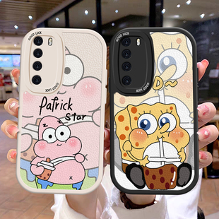 适用华为nova7手机壳情侣hw海绵宝宝nova5全包5pro男女8pro防摔se卡通皮纹软边趣味可爱壳