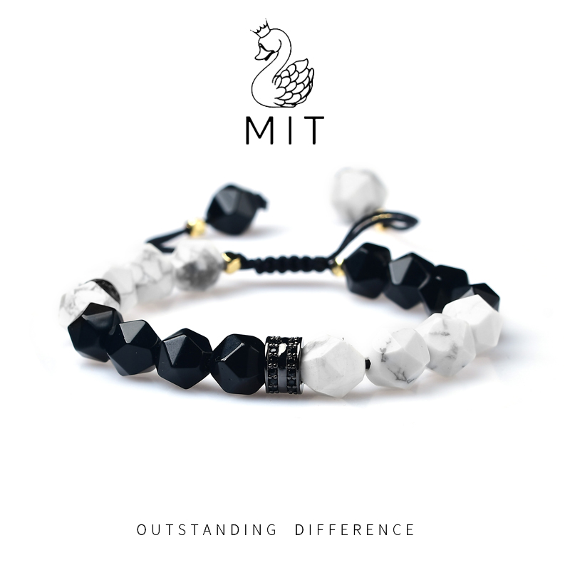 MIT米特儿黑白时尚百搭小众设计黑玛瑙手串高级感手链礼物冷淡风