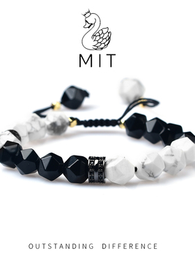 MIT米特儿黑白时尚百搭小众设计黑玛瑙手串高级感手链礼物冷淡风