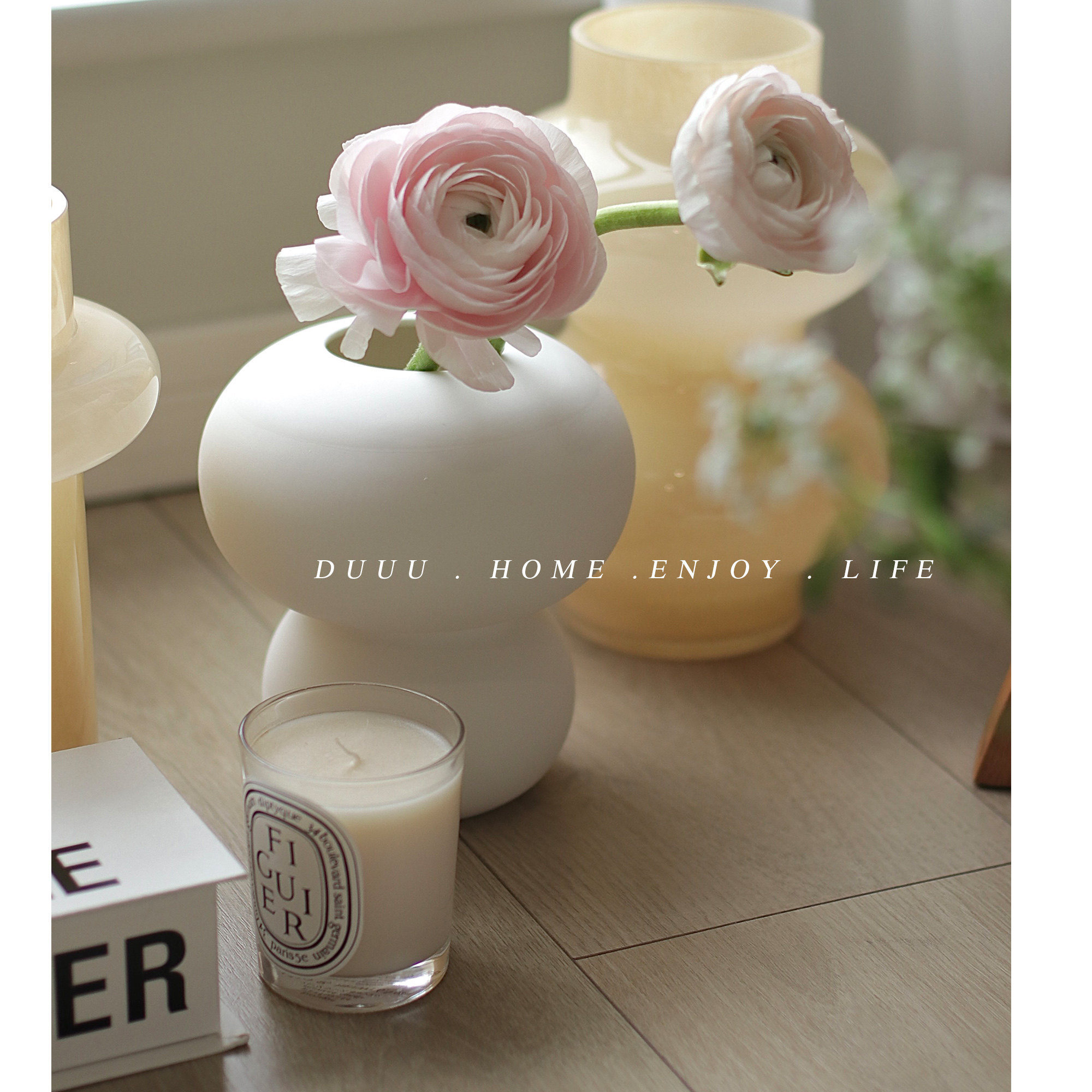 duuuhome白色葫芦几何现代陶瓷艺术简约设计客厅玄关鲜花花瓶装饰