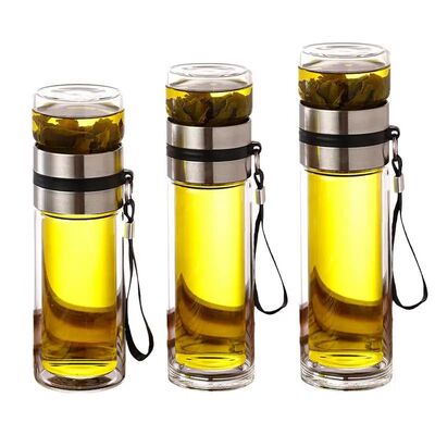 Glass Tea Infuser Bottle Leak-Proof Travel Mug Double Wall T