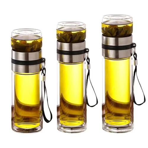 Glass Tea Infuser Bottle Leak-Proof Travel Mug Double Wall T