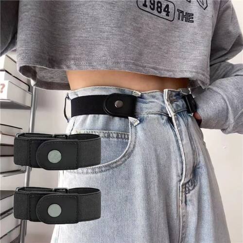 2pcs/set No Buckle Elastic Belt For Women Men Unisex Stretch