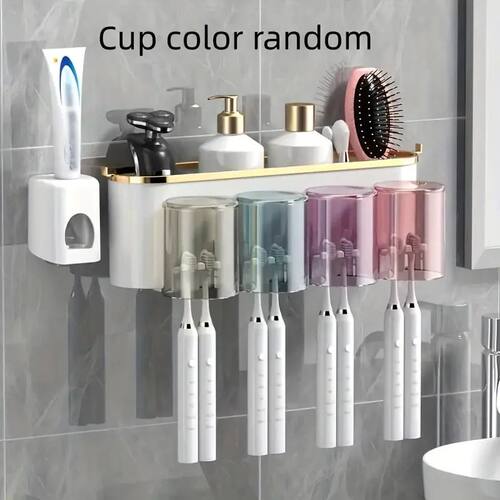 1 Set Multifunctional Toothbrush Rack and Mug Holder Wall Mo