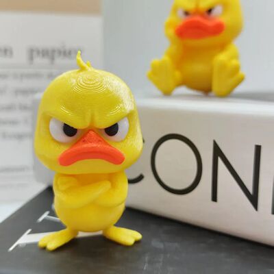 3D Printing Angry Yellow Duck Statue, Angry White Eyed Funny