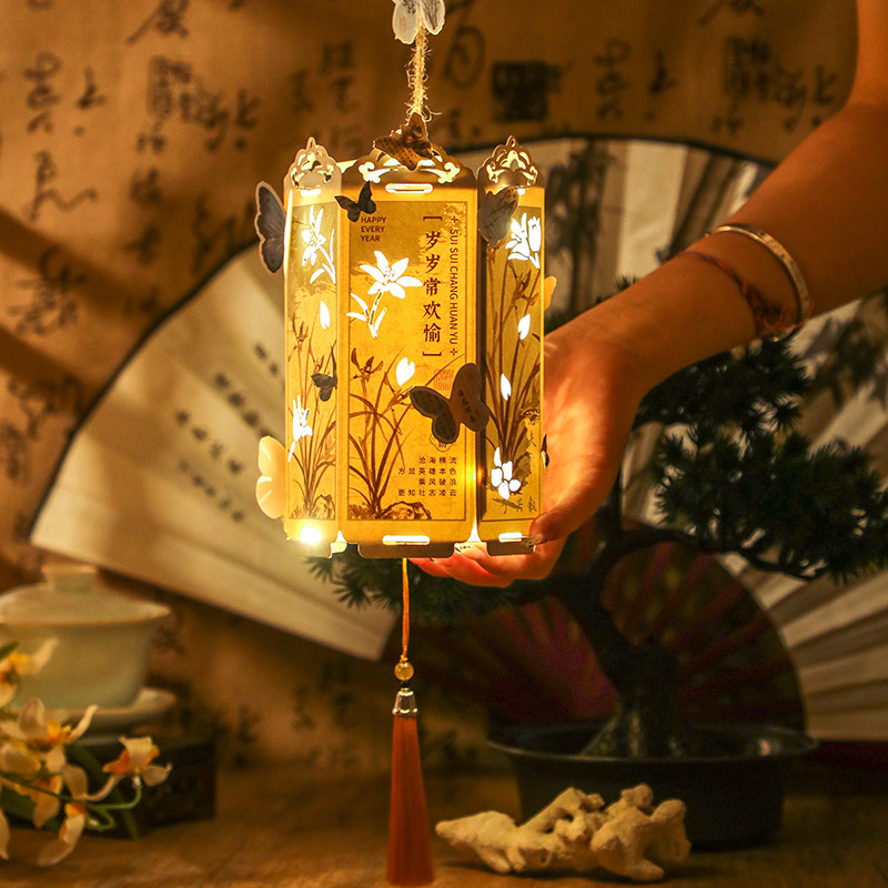 古风灯笼手提花灯发光手工制作幼儿园diy宫灯半成品2025蛇年新款