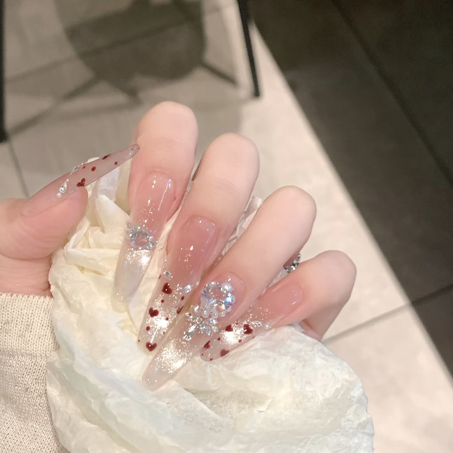 GC【一眼心动】手工穿戴甲高级爆闪氛围显白法式爱心气质猫眼成品