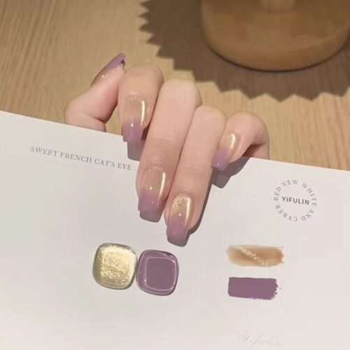 gc【紫定发财 】手工穿戴甲2025新款温柔仙女渐变气质成品猫眼