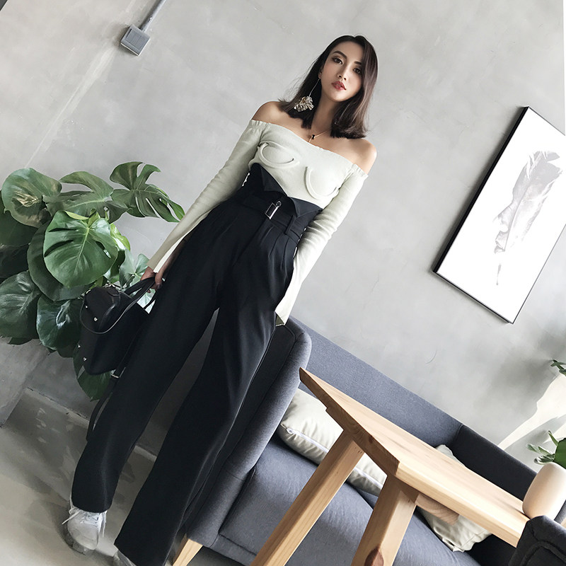 阔腿西装裤女2020秋冬新款宽松高腰垂感直筒显瘦长裤子黑色拖地裤