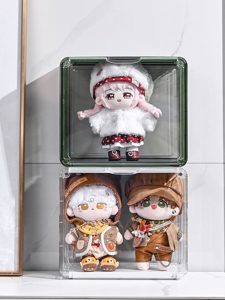 放20cm棉花娃娃收纳盒展示盒毛绒玩具手办防尘盲盒透明收纳展示柜