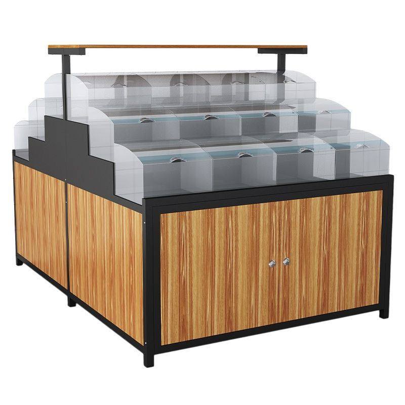 超市零食货架展示架散称糖果散装休闲零食干果杂粮商用钢木食品架