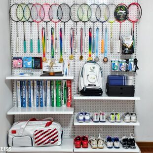 巩固货架免打孔万能羽毛球网架收纳墙置物架货架落地洞洞板装备墙