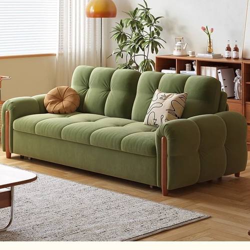 2024年松果沙发床家用原木奶油风小户型多功能可折叠储物两用沙发