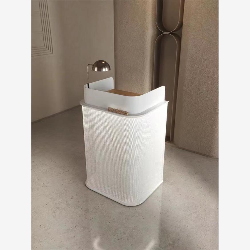 现代轻奢办公桌吧台收银台前台美容院高档文件柜子轻奢弧形接待台