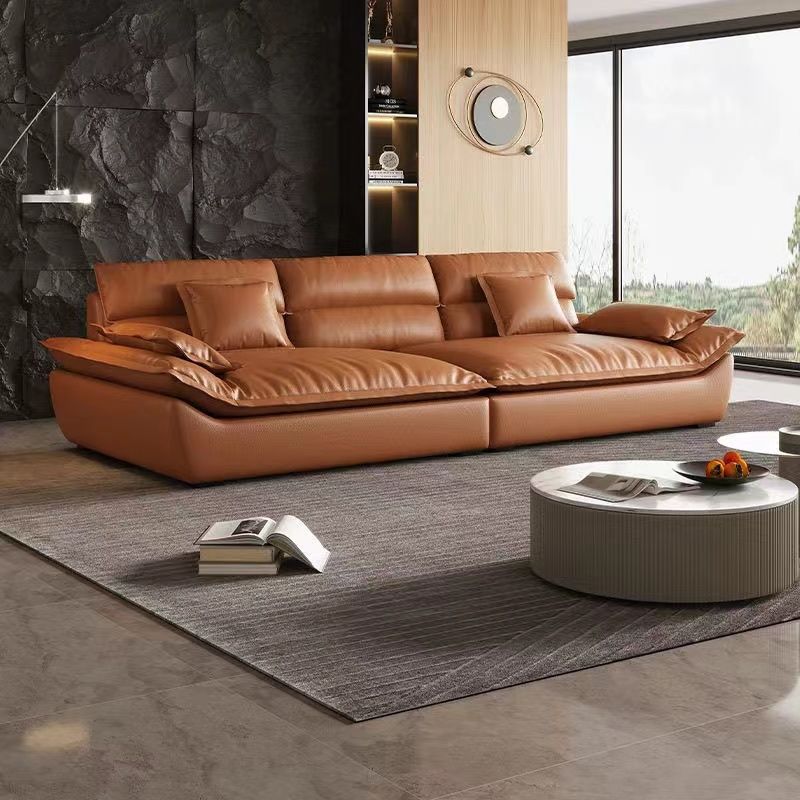 现代简约帆船真皮沙发高靠背超深坐宽直排沙发意式极简客厅沙发