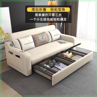 沙发床两用卧室可折叠折叠储物客厅小户型双人伸缩多功能棉麻