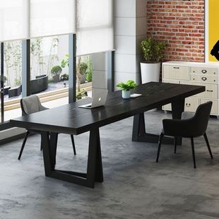 客厅实木大板桌工作台黑色轻奢长电脑桌书桌设计师老板办公桌创意