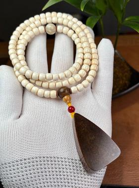 披毛犀套装非洲猛犸象牙搭配亚洲老料披毛犀无事牌项链挂坠高端藏