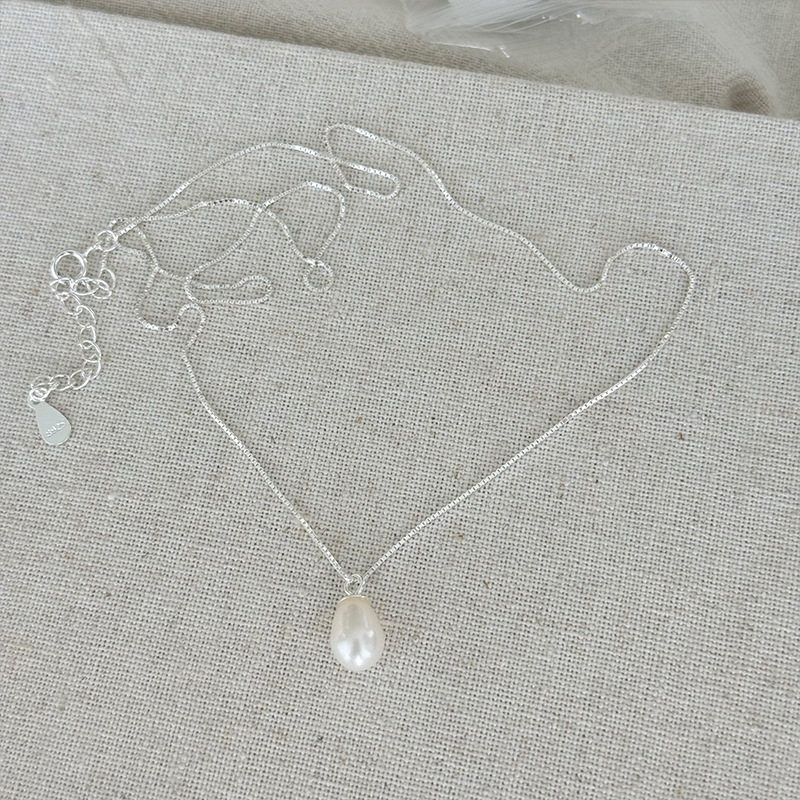 日系设计师topwhits银珍珠项链女简约小清新素银色盒子链款锁骨链