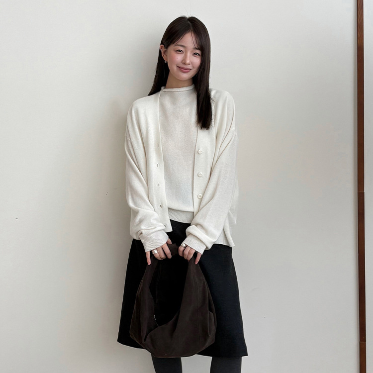 日系设计师topwhit 羊毛v领宽松针织开衫女秋季新款休闲百搭毛衣