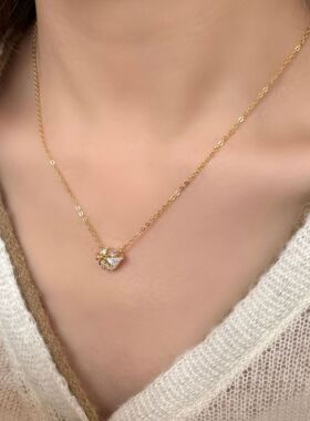 日系设计师topwhits银镶钻爱心蝴蝶结项链女轻奢复古高级感小众