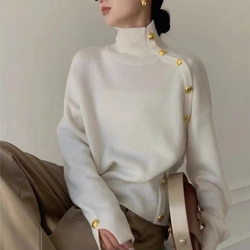 日系设计师TopWhit白色高领毛衣女秋冬冬季加厚设计感小众高级