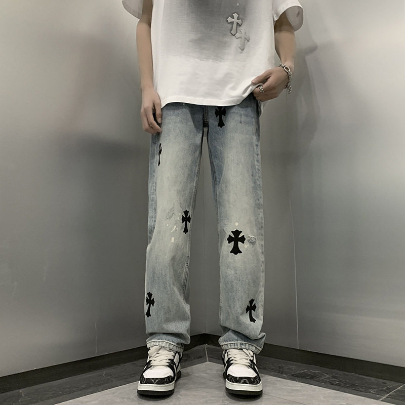 cherry kitty潮牌十字架牛仔裤男春季高街休闲个性学生帅气