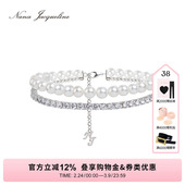NanaJacaqueline锁骨链配饰仿珍珠叠层设计感项链女 明星同款