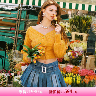 NanaJacqueline复古水洗百褶牛仔裙女休闲气质半身短裙 甄选3折