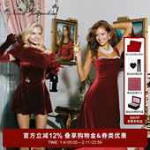 NanaJacqueline收腰丝绒连衣裙新款 仿珍珠钻饰长裙轻礼服新年战袍