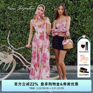 NanaJacqueline连衣裙女印花吊带长裙度假出游含头巾 孙怡同款