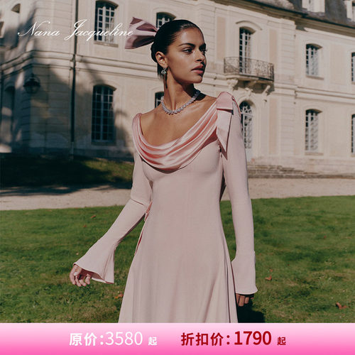 NanaJacqueline荡领长袖连衣裙