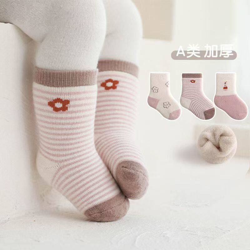 婴儿袜子冬季纯棉加厚毛