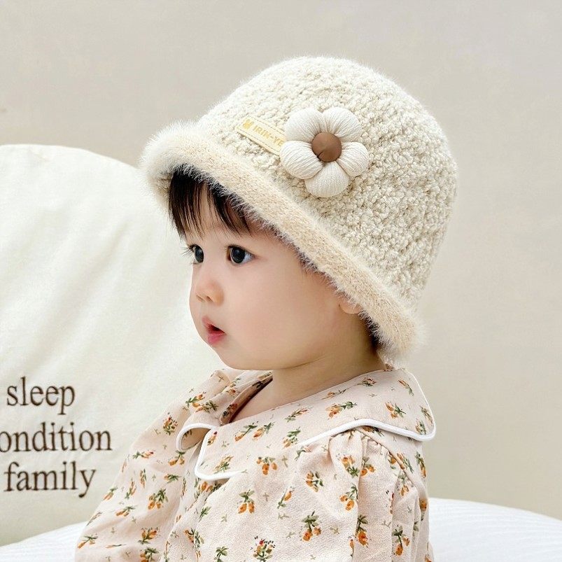 女宝宝帽子秋冬款韩版洋气婴儿针织水桶帽冬季女童时尚加厚渔夫帽