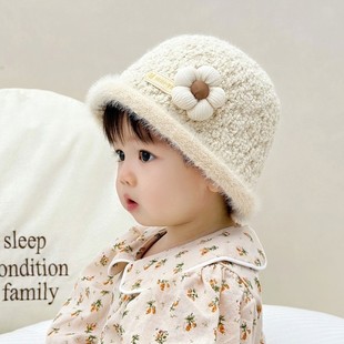 女宝宝帽子秋冬款韩版洋气婴儿针织水桶帽冬季女童时尚加厚渔夫帽