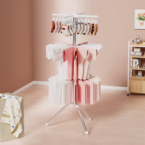 加粗折叠晾衣架落地家用阳台凉晒衣架室内婴儿挂衣杆多夹子晒袜架