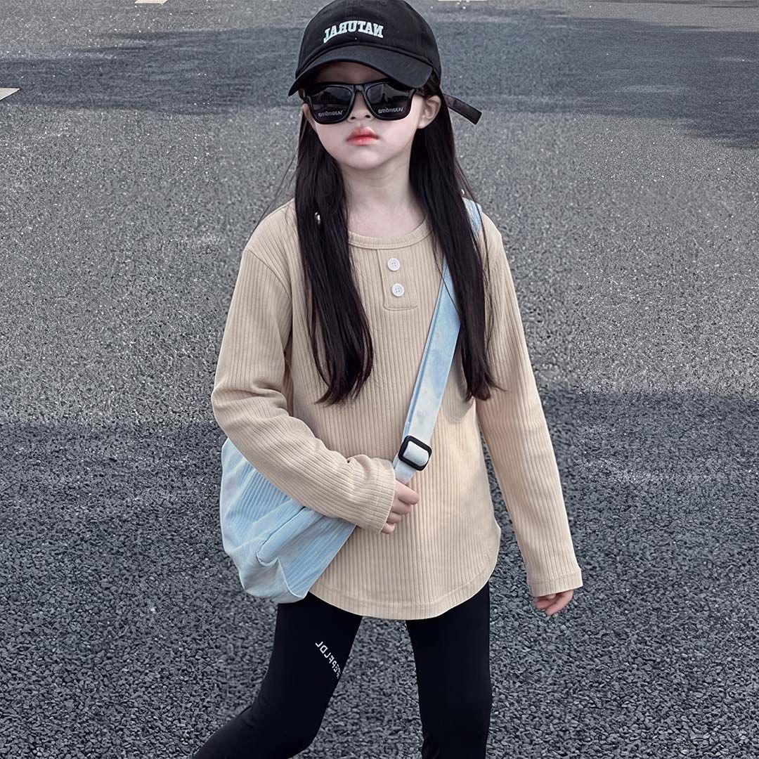 儿童打底衫秋装新款圆领长袖上衣秋衣女童保暖内衣甜美时尚百搭