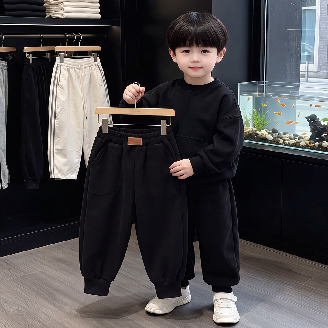 儿童秋季灯芯绒裤子纯色男童潮流风休闲裤子中大童时尚条绒束脚裤